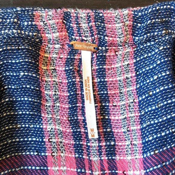 Free People Oversized Sequins Plaid Knit V-Neck Long Sleeve Blouse - Picture 5 of 5